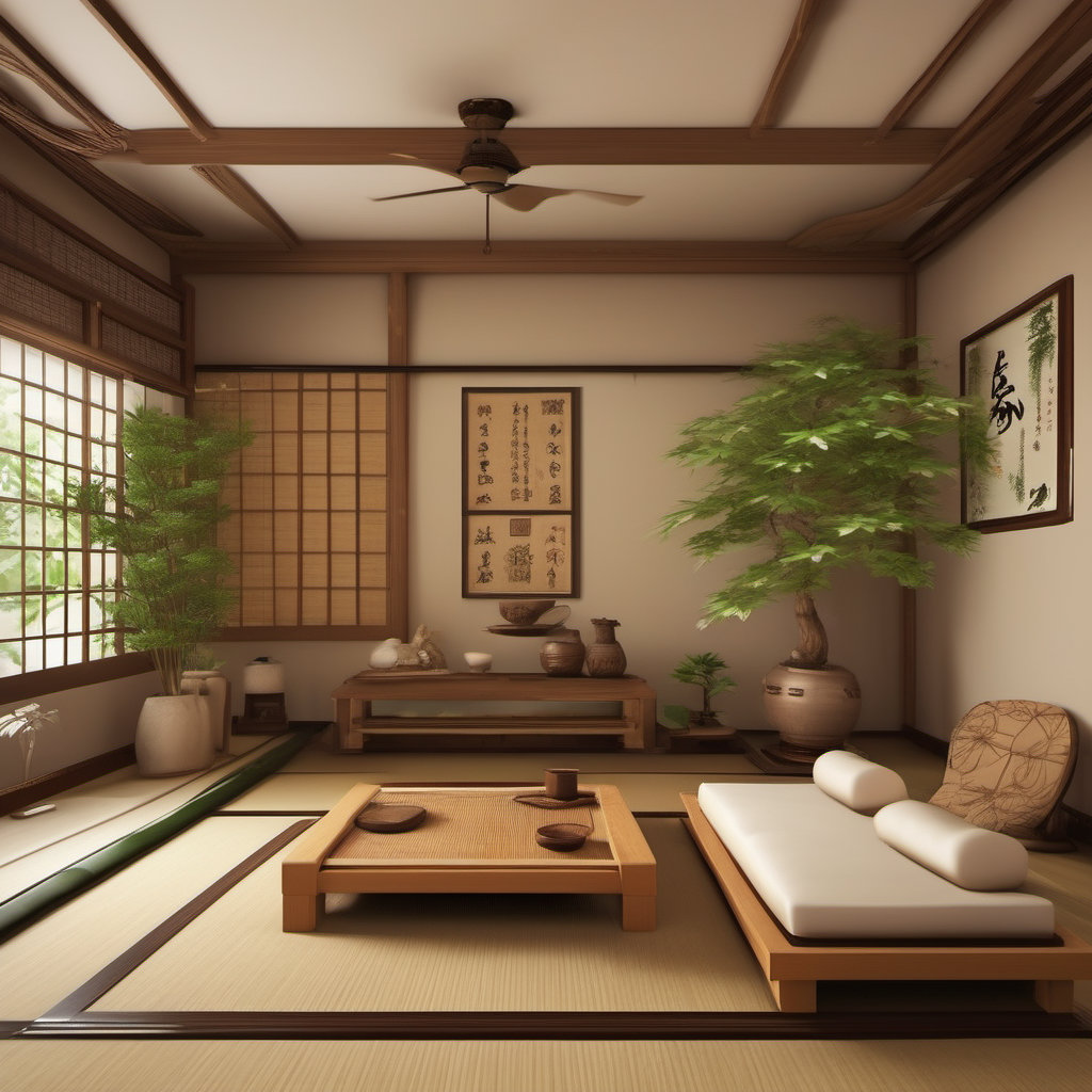 Serene Asian-Inspired Game Room