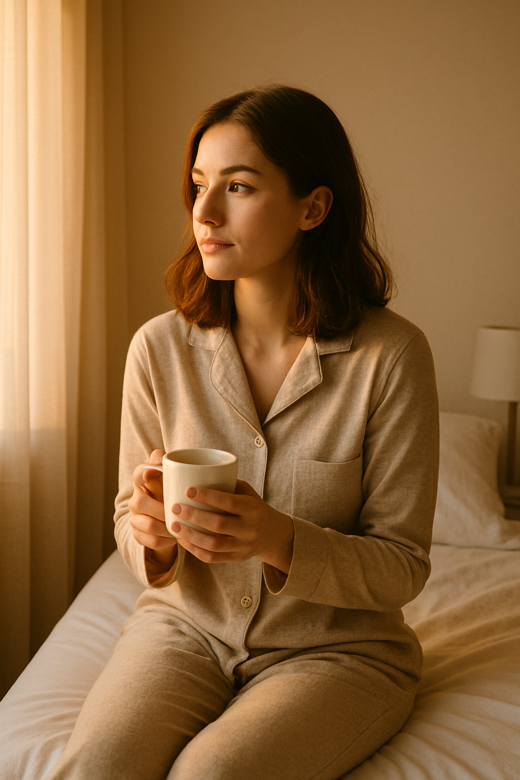 Person stretching and looking refreshed in bed