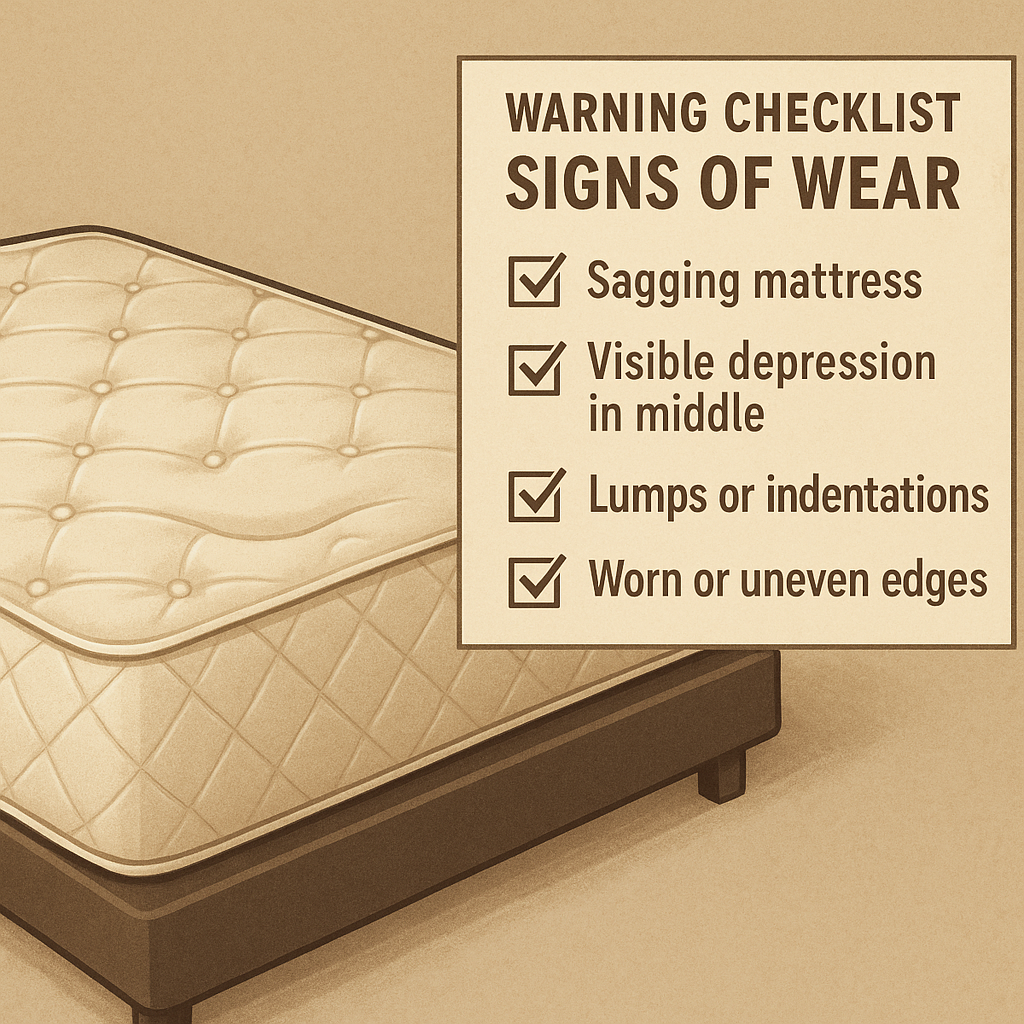 Checklist and photo of a sagging mattress